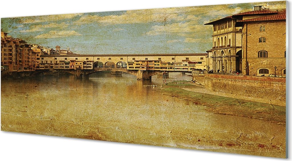 Glasbilder 125x50 Wandkunst Italien Fluss-Brücken Gebäude