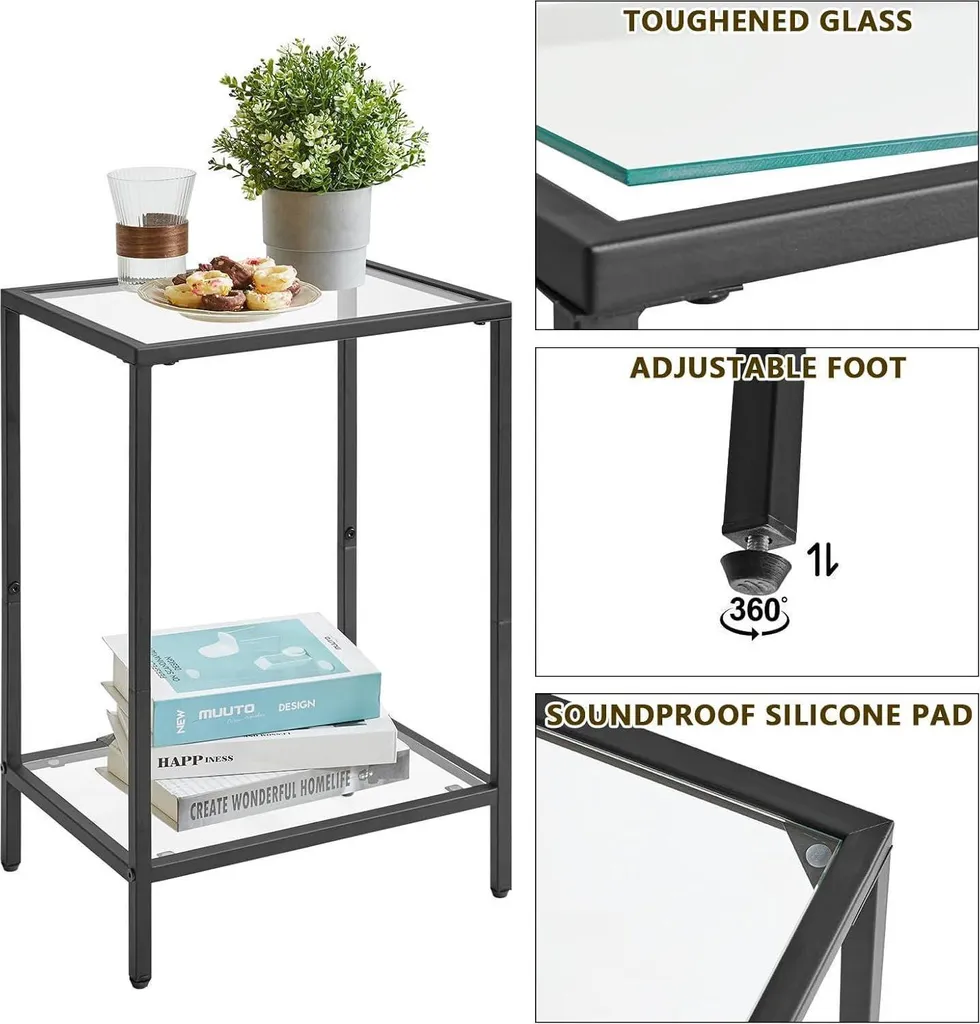 Table d'appoint robuste verre et métal noir HGD002B style industriel - 8