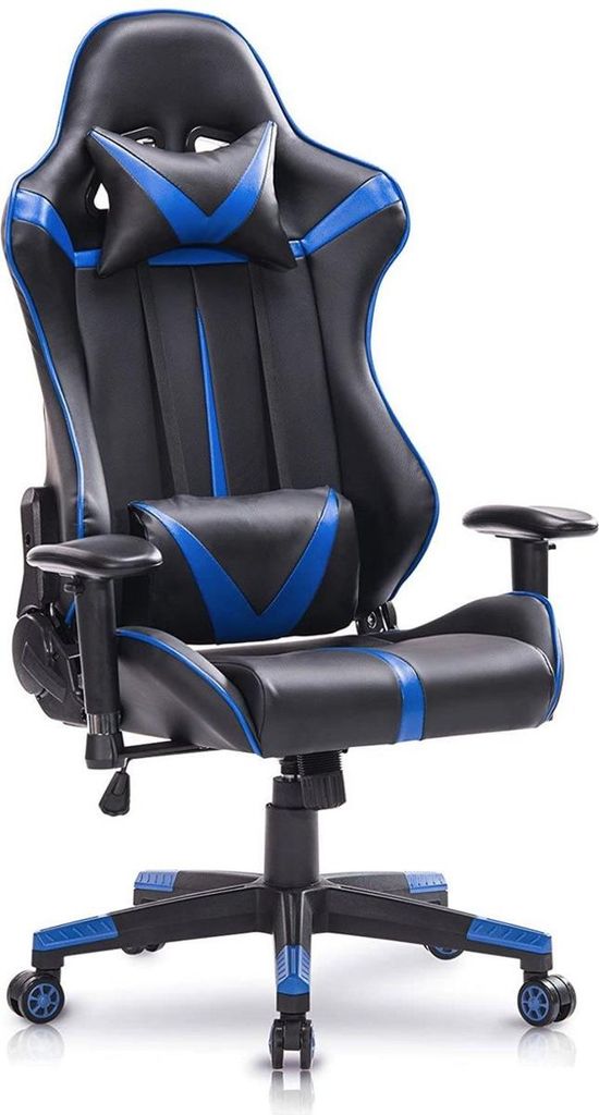 Happyment Gamingstuhl Moskau – Stoff – Mit Rückenlehne und Armlehnen – Höhenverstellbar – Ergonomisch – Blau/Schwarz