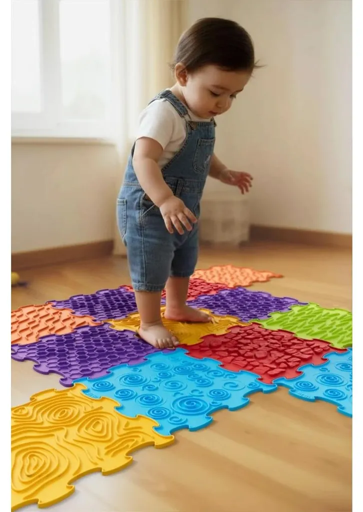 Tapis sensoriels antidérapants pour bébé - Lot de 6 dalles texturées