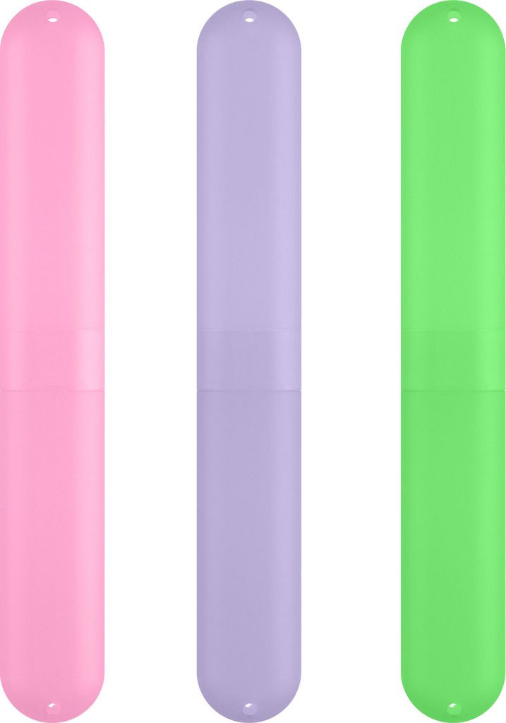 kwmobile 3x Zahnbürsten Etui aus Kunststoff - 20,5 x 3 x 2 cm - Zahnbürstenhülle mit Lüftungsschlitzen - Hülle Pink Violett Grün