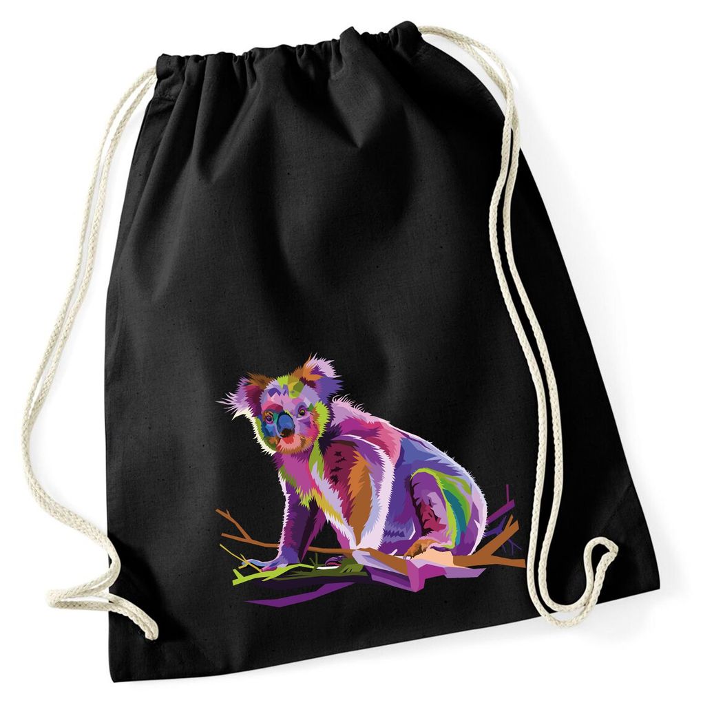 Huuraa Turnbeutel Koala Colorful 12 Liter Black Baumwolle Rucksack Geschenkidee