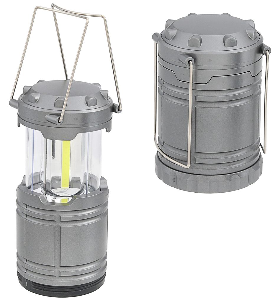 Campinglaterne zum Hängen und Stellen silber 8,5x12cm ABS PS Tischlampe Hängelampe 200 Lumen batteriebetrieben Outdoorlampe