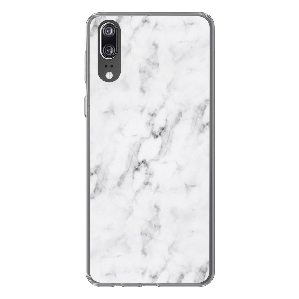 MuchoWow Handyhülle Schutzhülle Hülle für Huawei P20 Marmor - Luxus - Weiß - Grau - Marmoroptik Silikon Softcase Handy Hülle - Hardcover