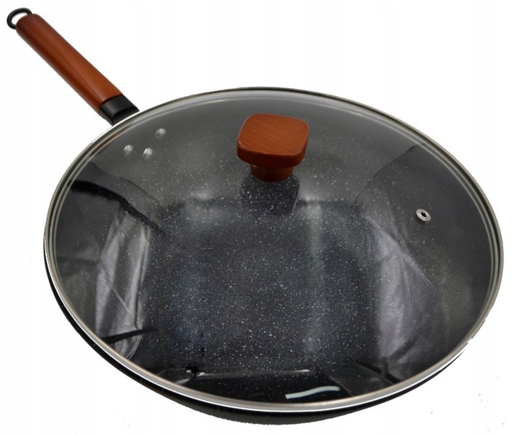 Wok-Pfanne 33 cm – Tiefe Stahlpfanne mit Deckel für Produktbild 