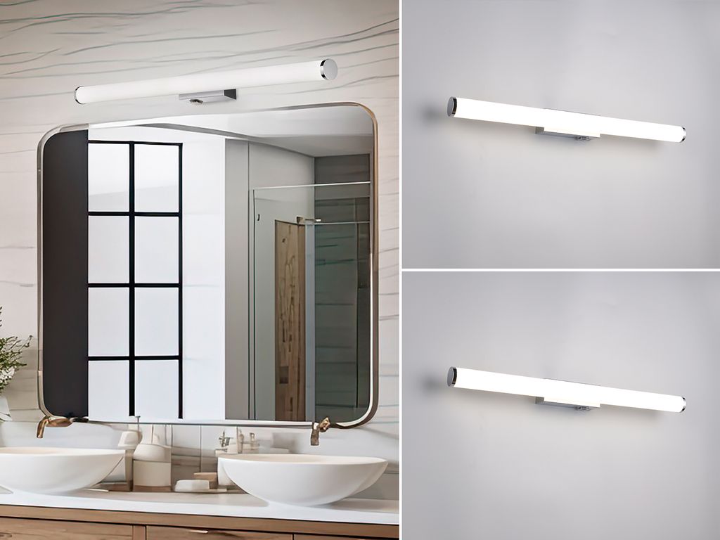 2er Set LED Bad Spiegelleuchten mit Schalter, Wandleuchten Badezimmer Chrom 60cm