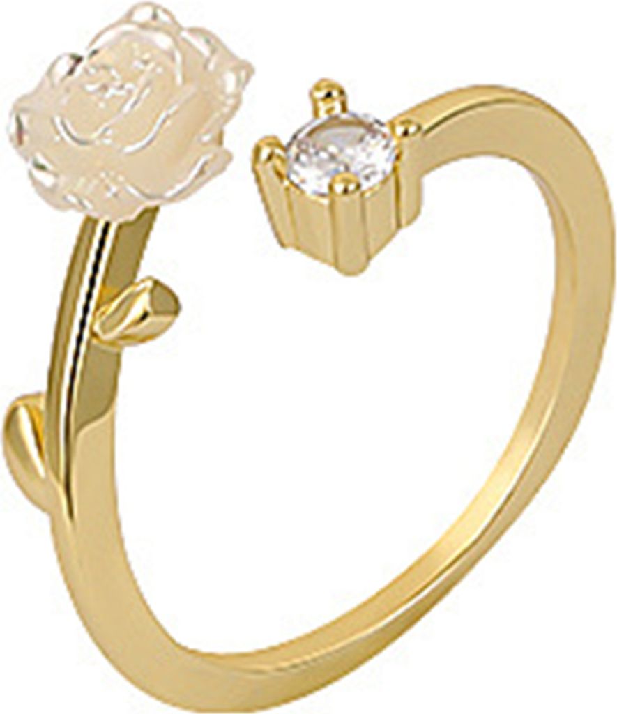 Offener Ring für Damen mit Kamelie, verstellbar, Zirkonia-Inlay, Blumendekor, Fingerring, Mode-Accessoire, Hochzeitsschmuck, Geschenk