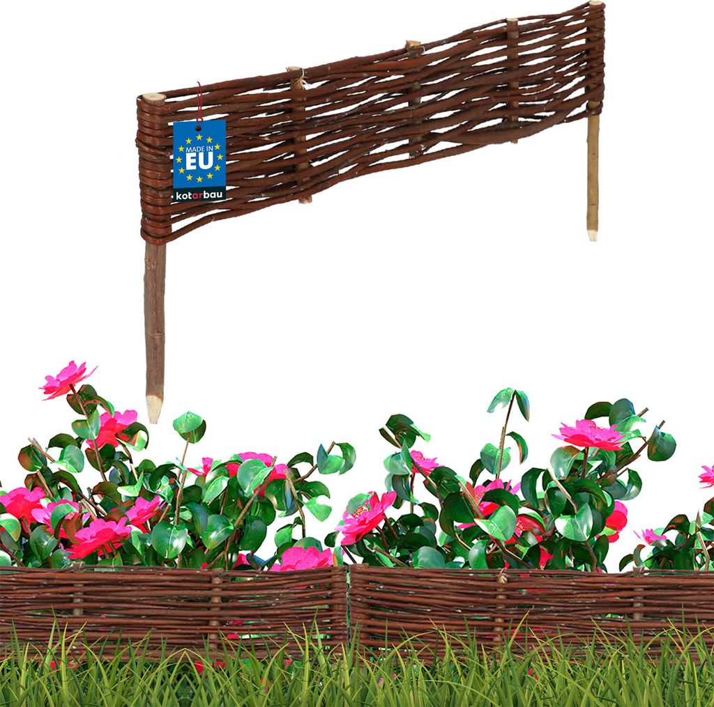 KOTARBAU Beetbegrenzung Weidenzaun 60 x 10 cm Zaun Beeteinfassung Beet Beetumrandung Steckzaun Rasenkante Weide Beeteinfassung Gartenzaun Zum Ste...