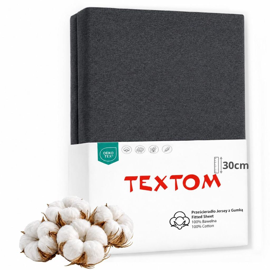 TEXTOM Jersey Spannbettlaken 100% Baumwolle 140x200 cm Anthrazit für Matratzen bis 30 cm Steghöhe