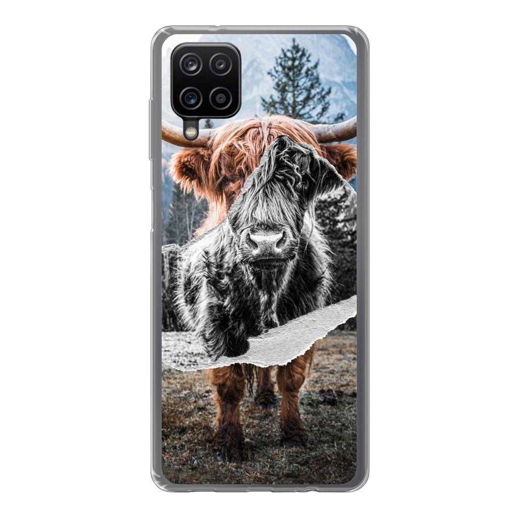 MuchoWow Handyhülle Schutzhülle Hülle für Samsung Galaxy A12 Schottischer Highlander - Kuh - Tiere Silikon Softcase Handy Hülle - Bild