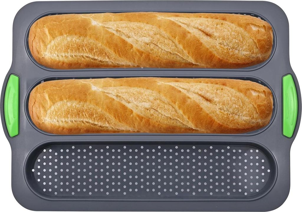 Hochwertige Baguette-Backform aus Silikon, speziell zum Ausrollen von Brot, Baguettes, Hotdogs usw. entwickelt. Das einzigartige Wellenrillendesign...
