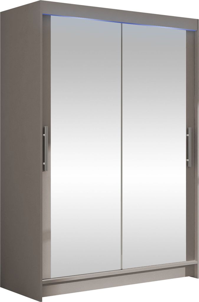 MIRJAN24 Schiebetürenschrank Miami VII, Stilvoll Schlafzimmer Kleiderschrank, Garderobe (Farbe: Cashmere, mit RGB LED Beleuchtung)