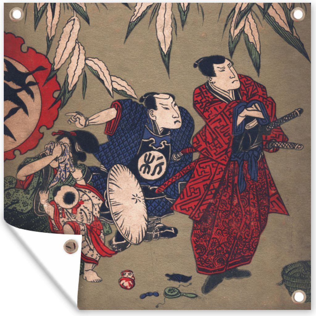 MuchoWow 50x50 cm Outdoor-Poster Gartendeko Sichtschutz Garten Poster für den Garten Vintage-Illustration eines japanischen Samurai