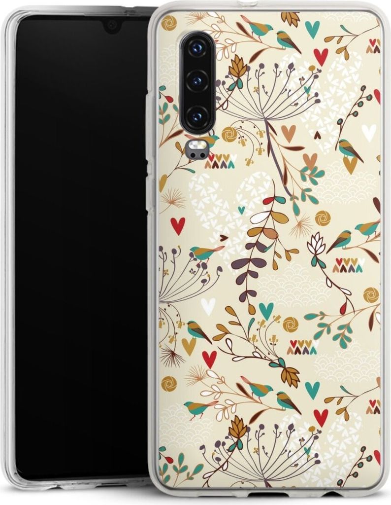 DeinDesign Handyhülle für Huawei P30 Silikon Hülle Case Smartphone Schutzhülle Blumen Retro Vogel