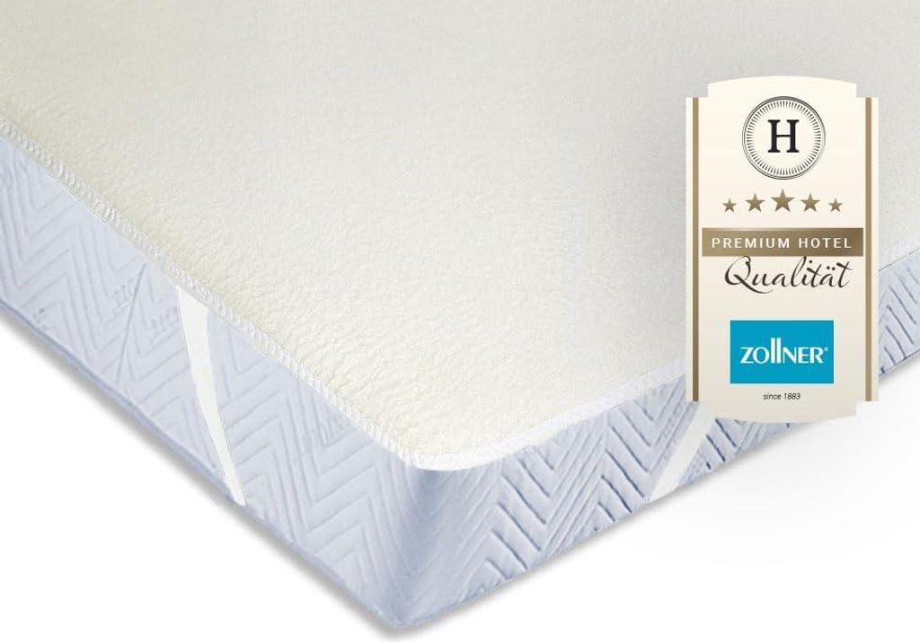 ZOLLNER Matratzenschoner - Topper mit praktischen Eckgummis für Allergiker geeignet – Baumwolle waschbar bis 95°C 180x200 cm Hotelqualität