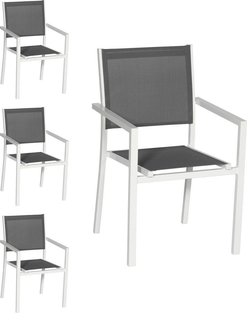 4er Set Stühle aus weißem Aluminium - graues Textilene