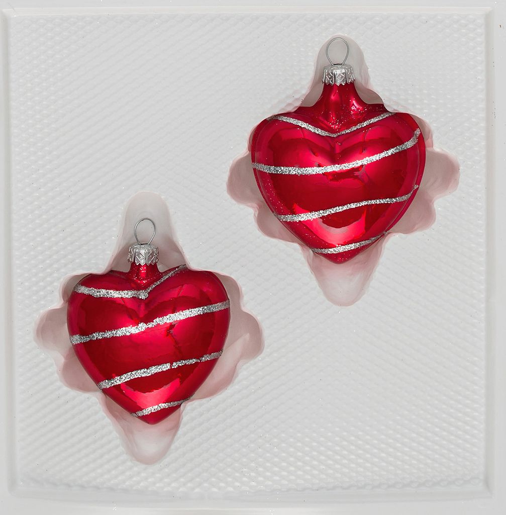 2 tlg. Glas-Herzen Set in Hochglanz Rot Candy