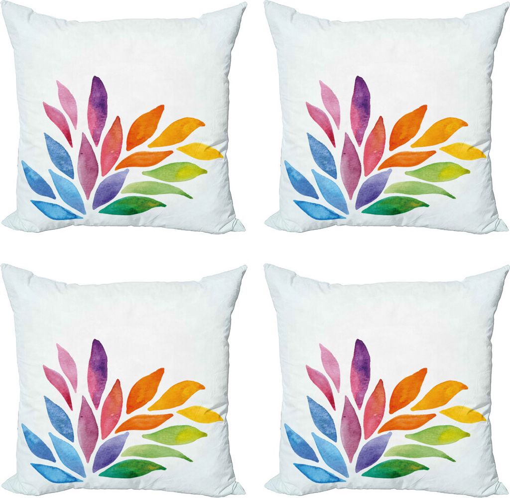ABAKUHAUS Blumen Kissenbezug Set (4 Stück), Regenbogen farbige Blumen, Moderner Doppelseitiger Digitaldruck, 45 cm x 45 cm, Mehrfarbig