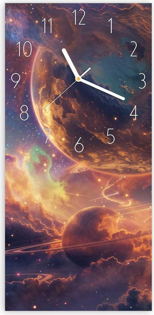 Wanduhr aus Glas mit Motiv Galaxie Fantasy- 30 x 60 cm - inkl. Aufhängesystem
