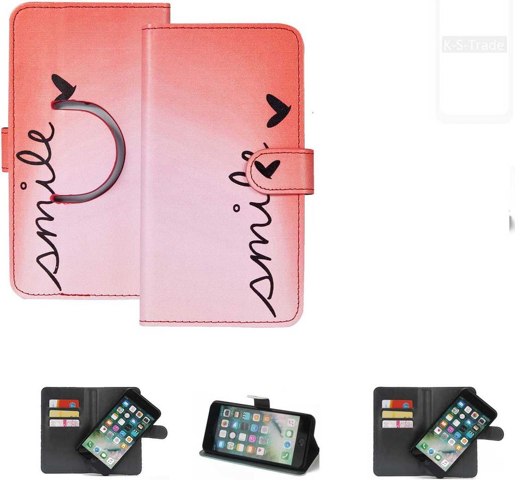 K-S-Trade Schutzhülle Handyhülle kompatibel mit Xiaomi Redmi Note 9 Hülle cover bookstyle Etui ''smile'' rot Standfunktion Kameraschutz (1Stk)