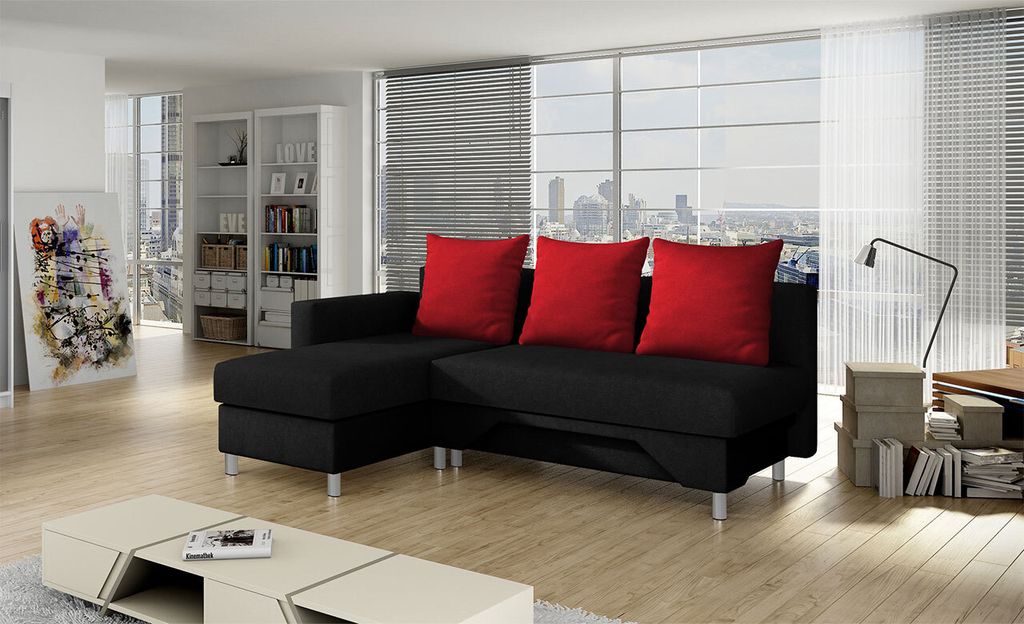 MIRJAN24 Ecksofa Tom, Sofa mit Bettkasten und Schlaffunktion, L-Form, Eckcouch vom Hersteller (Suedine 1 + Suedine 3100, Seite: Links)