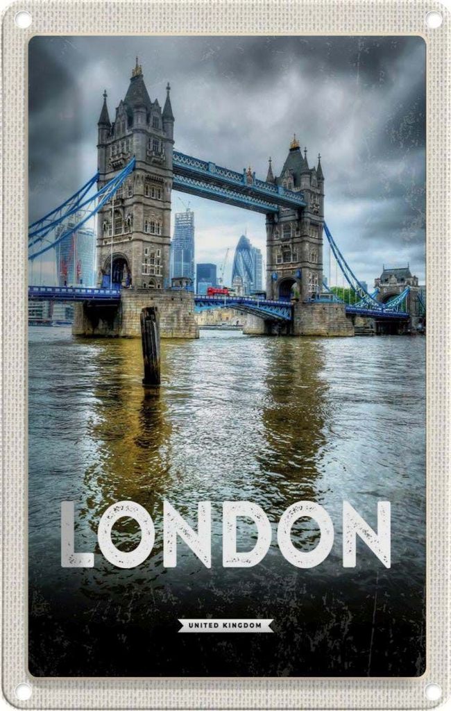 vianmo Blechschild 18x12 cm London England Reiseziel Brücke Bildmotiv Reisemotiv Abenteuer Reisen Urlaub