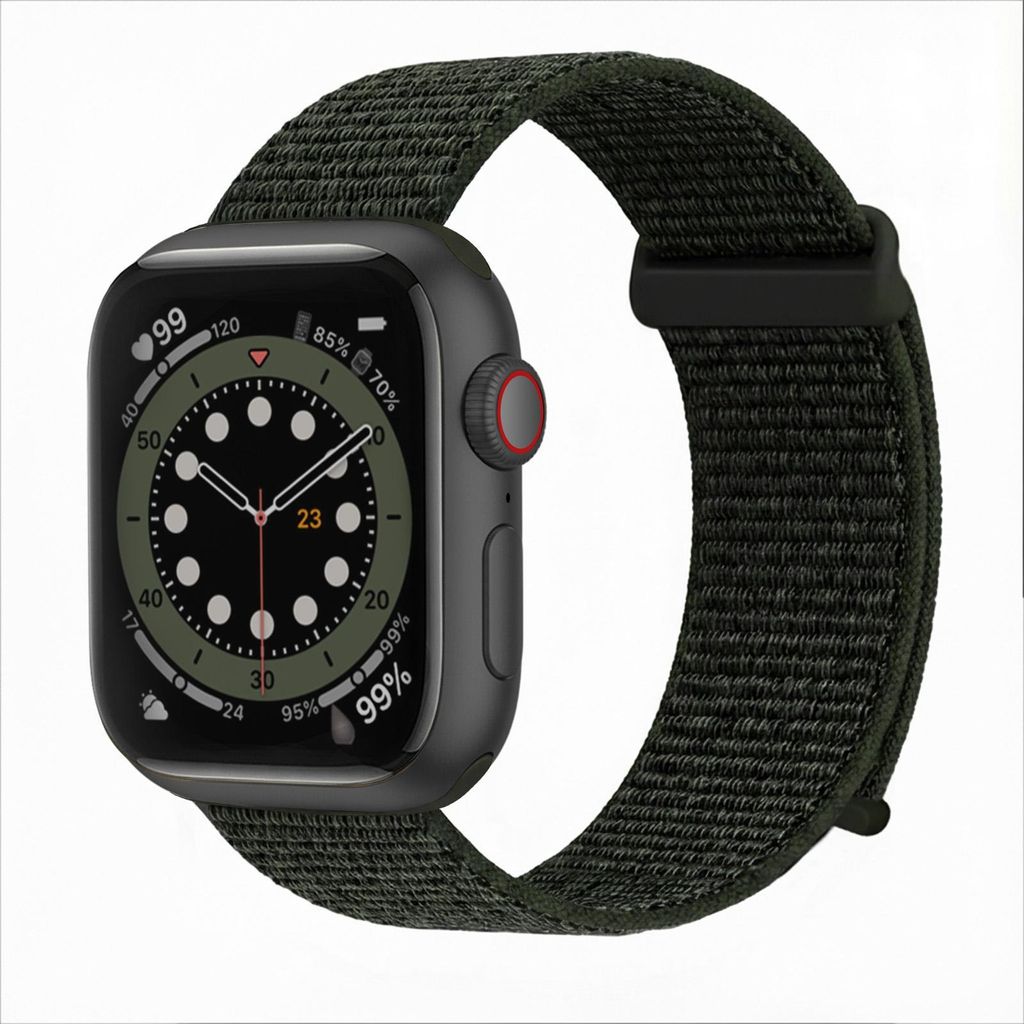 Smartwatch Armband für Apple Watch SE 3 44mm Nylon Textil Band Ersatzband Wechselband Klettverschluss flexibel atmungsaktiv Grün Oliv