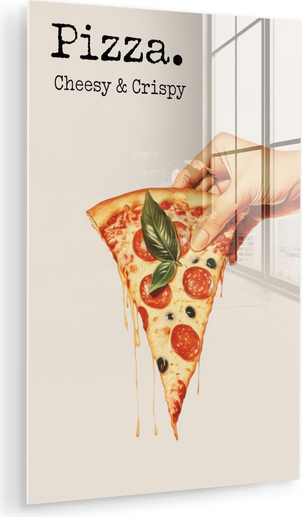 MuchoWow Glasbilder - Bilder auf Wandbild - Foto auf Glas Pizza - Käse - Peperoni 80x120 cm Wanddekoration aus Glas - Acrylglasbild - Acrylbilder ...
