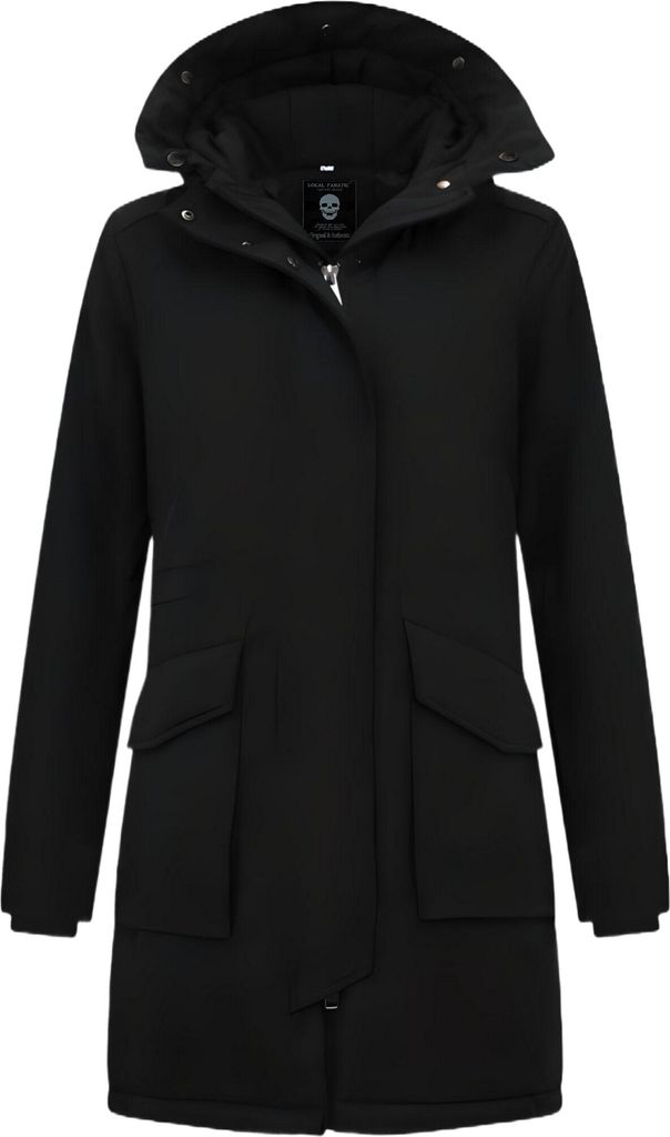 Lange Schwarze Lange Winterjacke Da Mit Kapuzen Jas Dames Parka - XL