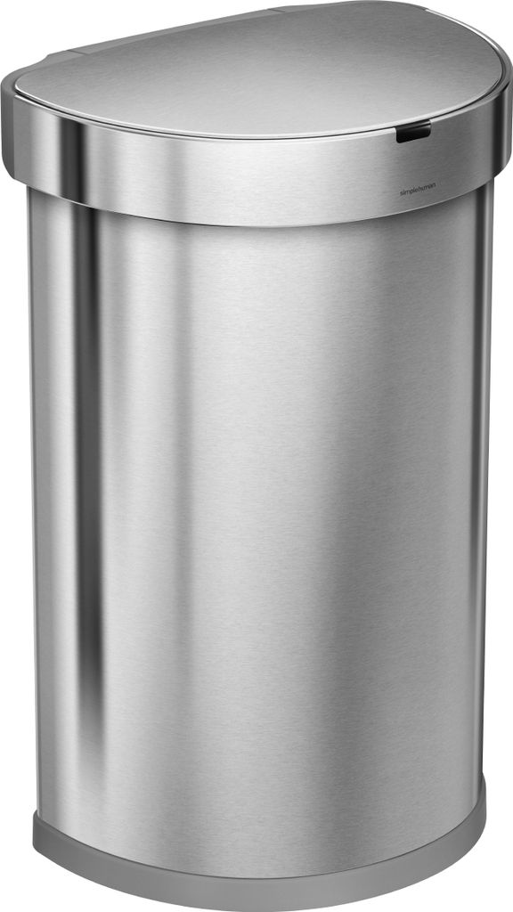 simplehuman 45L halbrunder Sensorabfalleimer mit Beutelfach, gebürsteter fingerabdrucksicherer Edelstahl, silber; ST2009