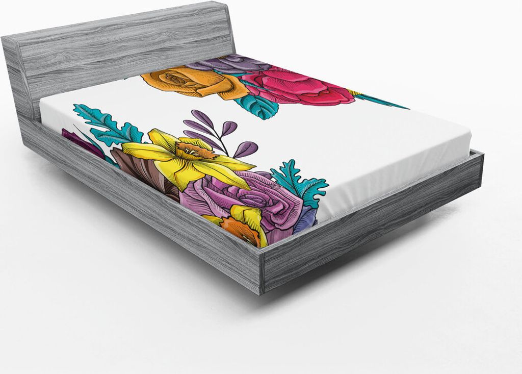 ABAKUHAUS Botanisch Spannbetttuch, Nette Illustration des romantischen Blumenstrauß der bunten Blumen auf einfachen Hintergrund, 90 x 190 cm, Mehr...