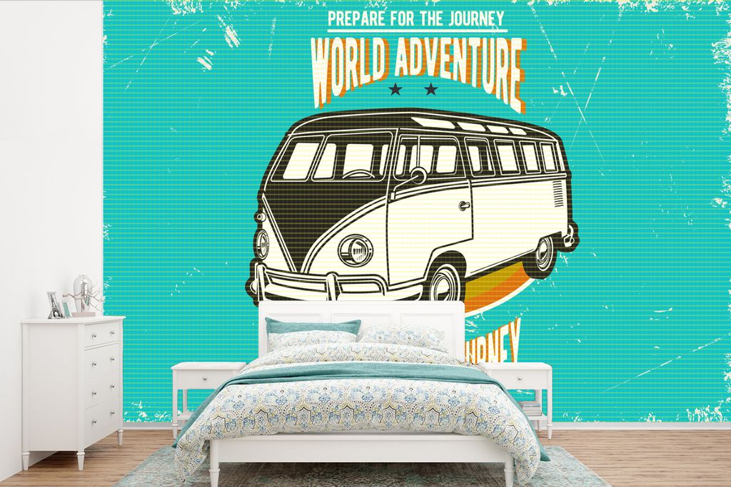 MuchoWow Fototapete für Wohnzimmer oder Schlafzimmer Wandtapete Vinyl Motivtapete Oldtimer - Oldtimer - Auto - 600x400 cm - Vinyltapeten