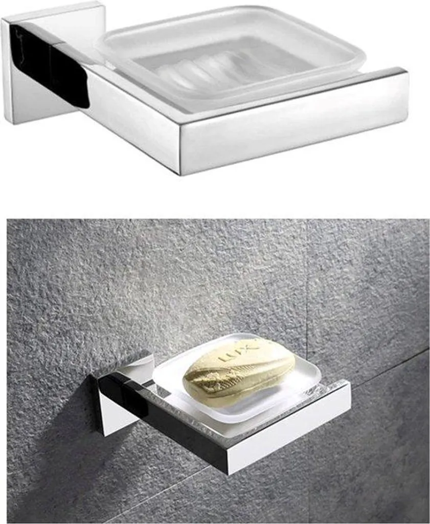 Accessoires salle de bain : porte-savon métal argenté et coupelle étain