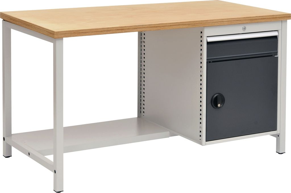 Werkbank grau lichtgrau B1500xH859xT750mm Buche Multiplex 40mm 1 Schubl.1 Tür