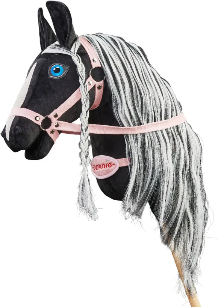 Hobby Horse Pinto Rose Ponnie A106 avec crinière douce et bâton