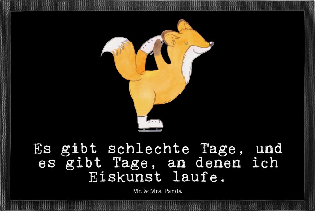 Mr. & Mrs. Panda fußmatte Fuchs Eiskunstläufer 40 x 60 cm - Schwarz - Geschenk, Schuhabstreifer, Eiskunst, Eiskunstläuferin, Schmutzmatte, Gummi...