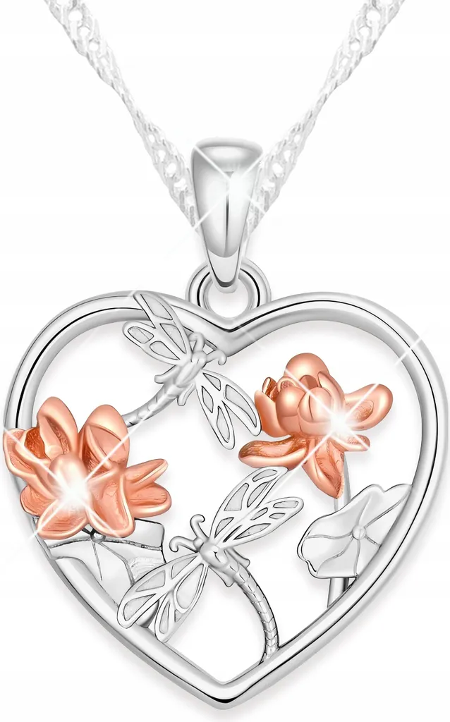 Collana Donna Argento 925 Con Ciondolo Colibrì, Cuore E Fiore Di Loto - Placcato Oro Rosa E Zirconi - Regalo Compleanno Per Moglie