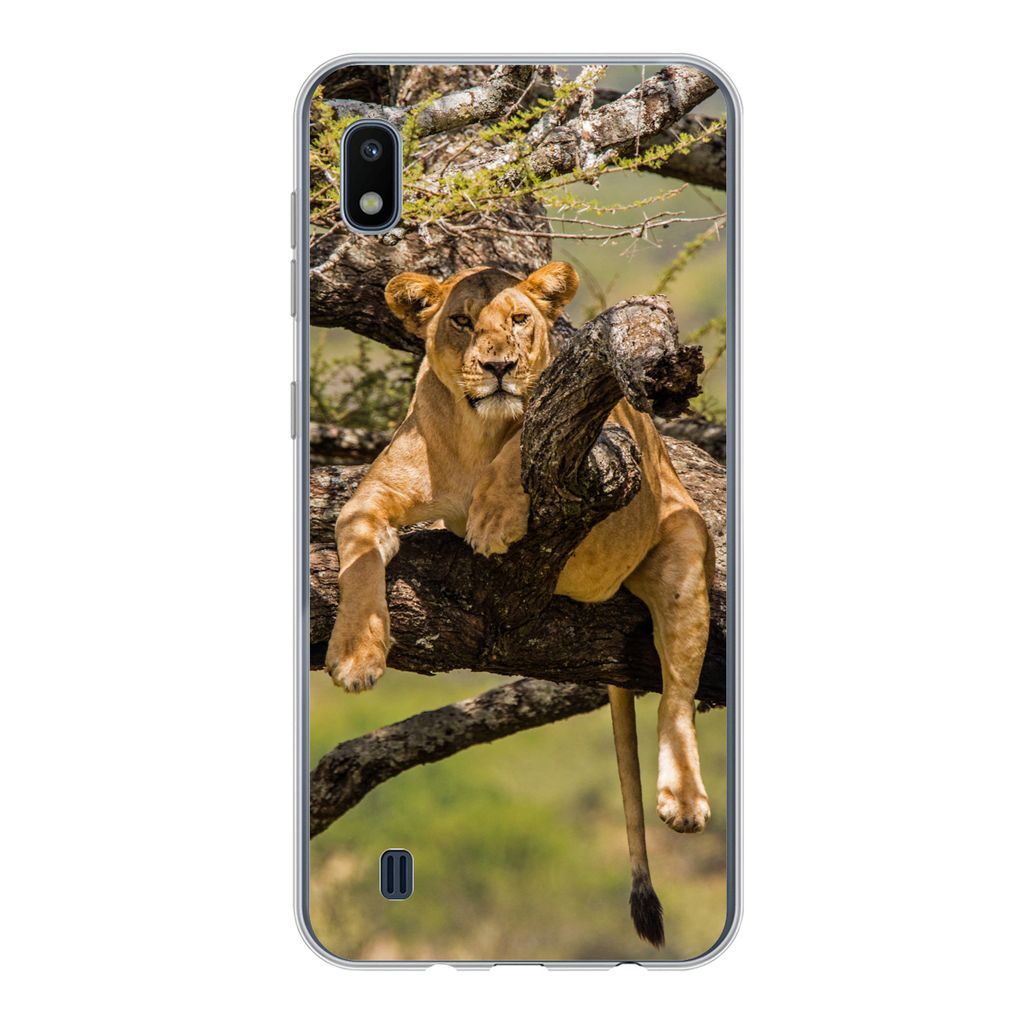 MuchoWow Handyhülle Schutzhülle Hülle für Samsung Galaxy A10 Löwe - Baum - Braun Silikon Softcase Handy Hülle - Schutzhülle