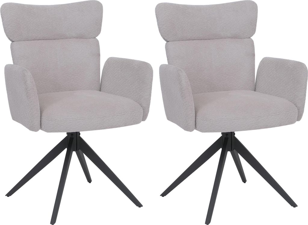 2er-Set Esszimmerstuhl MCW-N11, Stuhl, drehbar Auto-Return Stoff Bouclé 350g/m² hellgrau, Beine dunkelgrau
