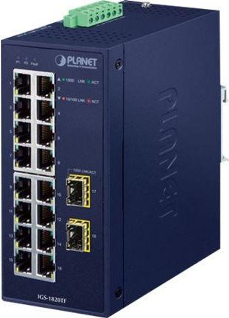 PLANET IGS-1820TF, Unmanaged, L2, Gigabit Ethernet (10/100/1000), Vollduplex, Wandmontage