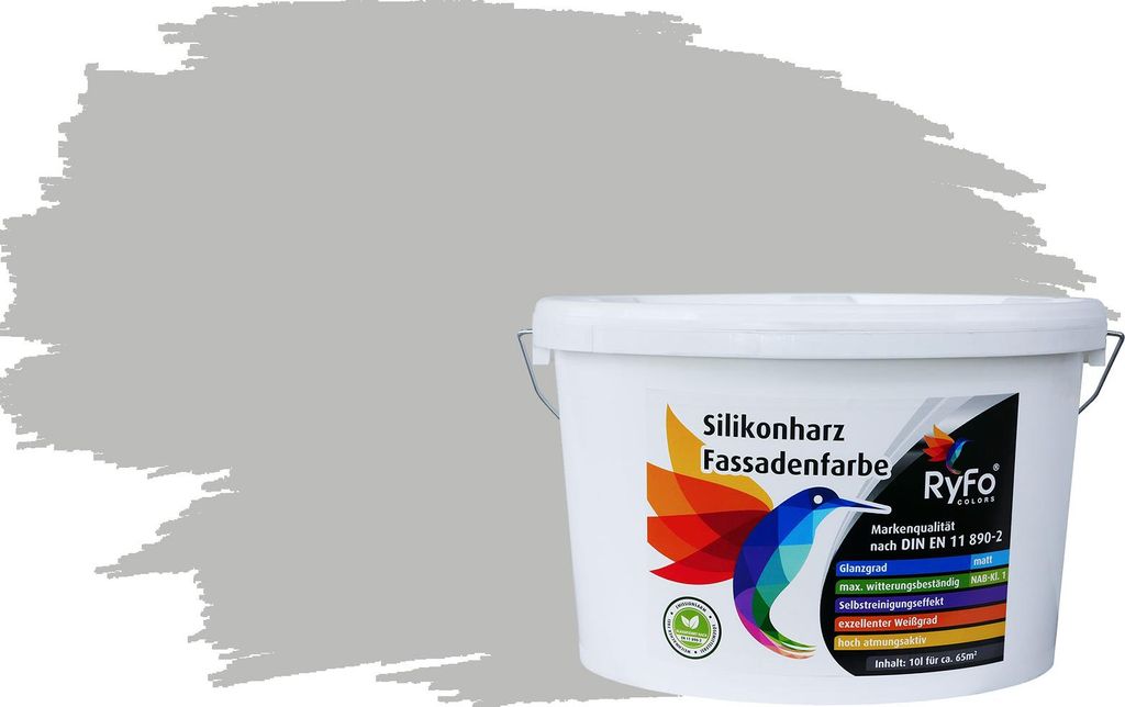 RyFo Colors Silikonharz Fassadenfarbe Lotuseffekt Trend Perlgrau 10l - bunte Fassadenfarbe, weitere Grau Farbtöne und Größen erhältlich, Deckkr...