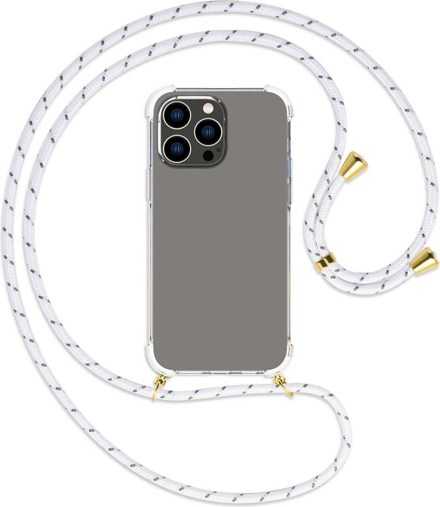 Handykette Backcover-Schutzhülle mit Band (Metall goldfarben) für Apple iPhone 14 Pro Max (6.7'') - weiß/grau