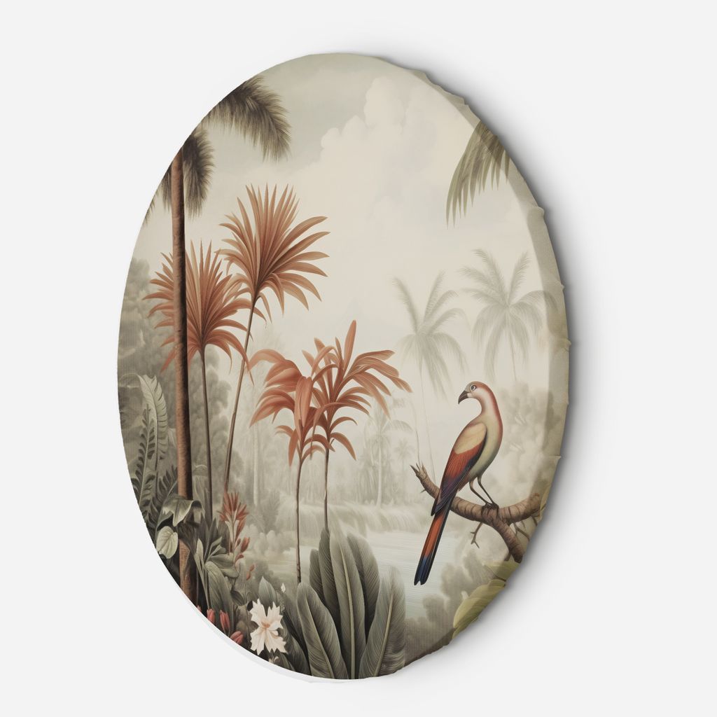 Leinwandbild rund Tropischer Vogel im Dschungel 40x40 Feeby Beige bild für die wand bereit zum aufhängen