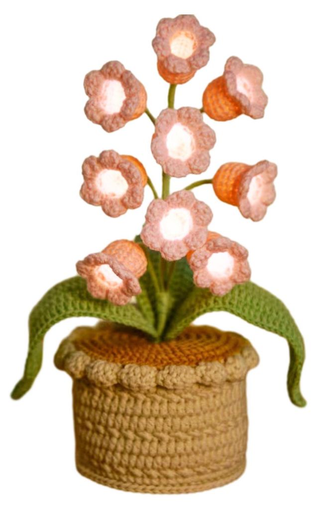 Maiglöckchen-Lampe, gehäkelte künstliche Blume, Nachtlicht, handgefertigte Topfpflanzen-Tischlampe für Frauen, Ehefrauen, Freundinnen, Geburtst...
