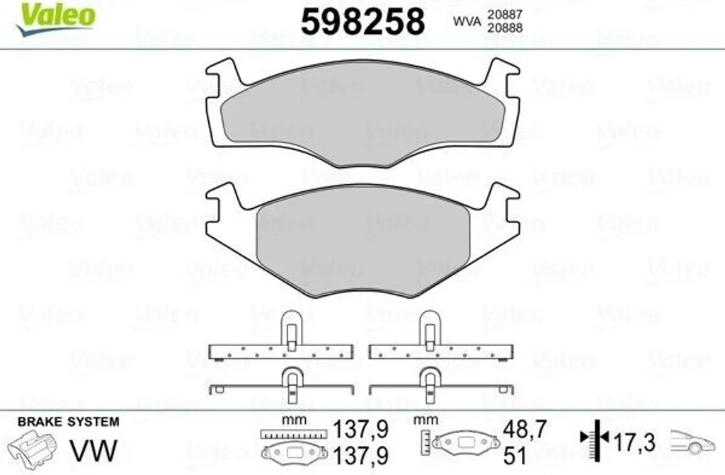 Plaquettes de frein avant VALEO 598258 pour Polo 6N et Ibiza 6K