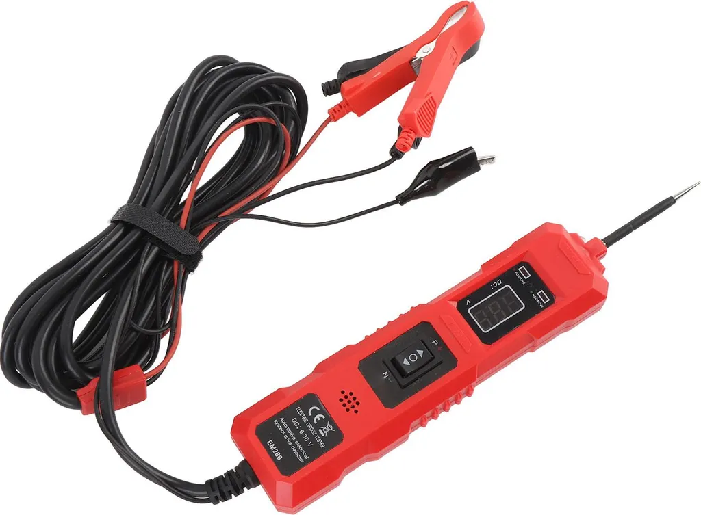 Testeur de circuit électrique automobile 6-36V avec 2 pinces, sonde rouge