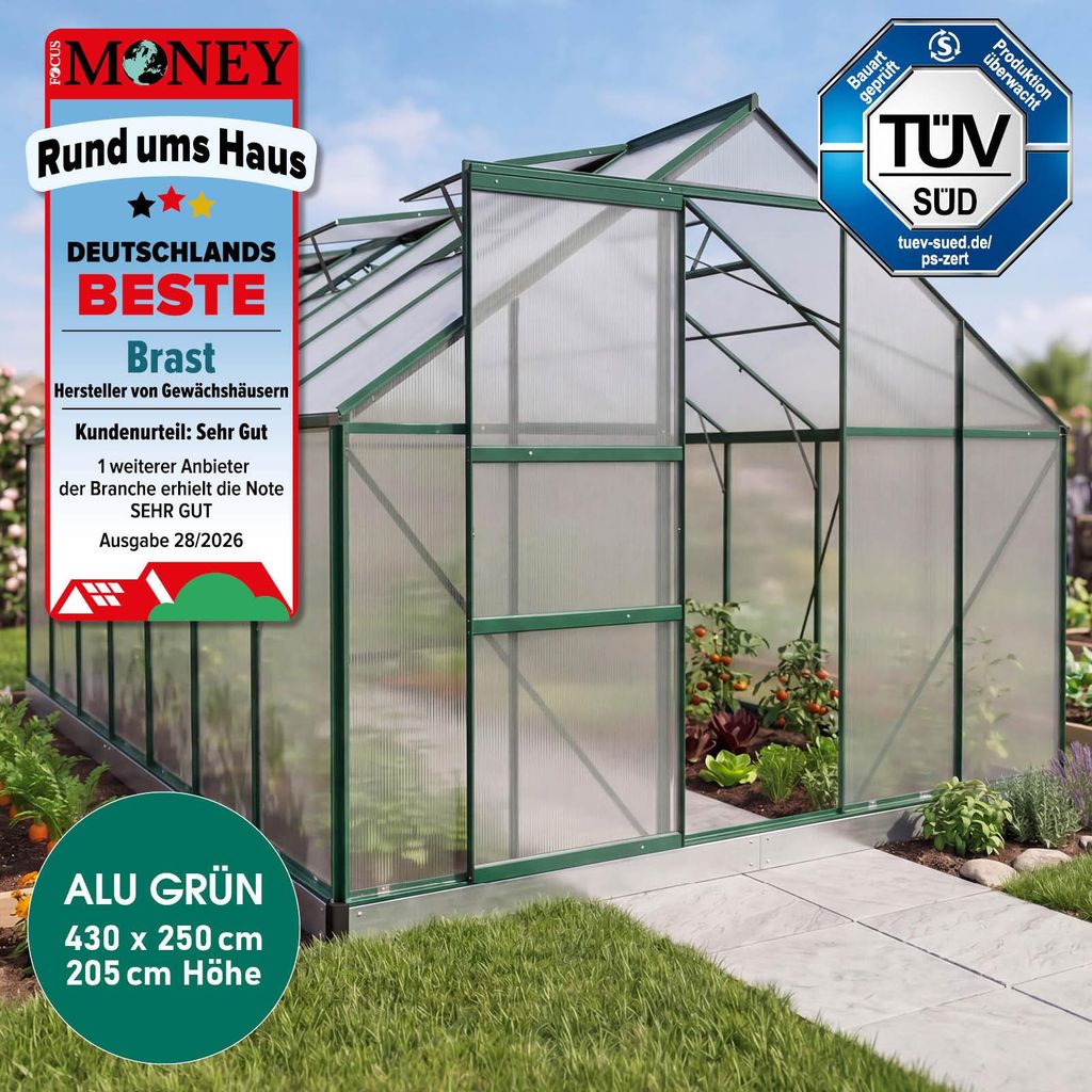 BRAST Gewächshaus Aluminium mit Fundament | 430x250x205cm | Produktbild 