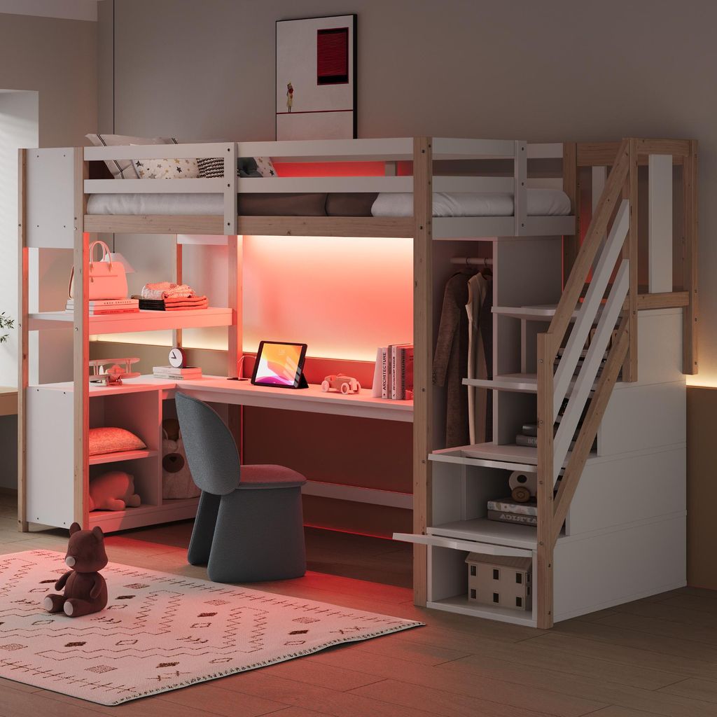 Lit superposé Flieks 90 x 200 cm avec bureau et étagère, Image du produit 