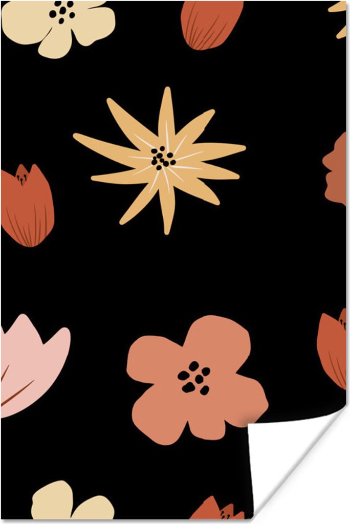 MuchoWow Poster Blumen - Schwarz - Abstrakt - Muster 40x60 cm - Plakate für die Wand - Poster Babyzimmer