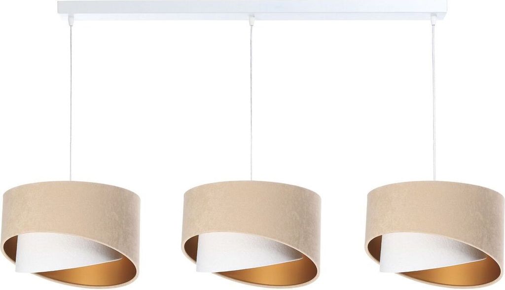 Hängeleuchte Stoff H: max. 94 cm in Weiß Beige Gold E27 3-flammig länglich Modern Pendelleuchte Hängelampe